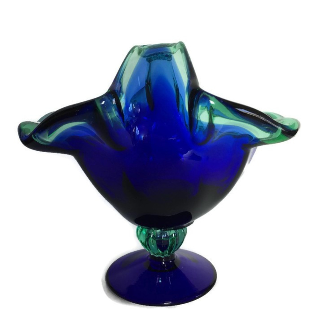 Murano Basket Vase Hand Blown Italian